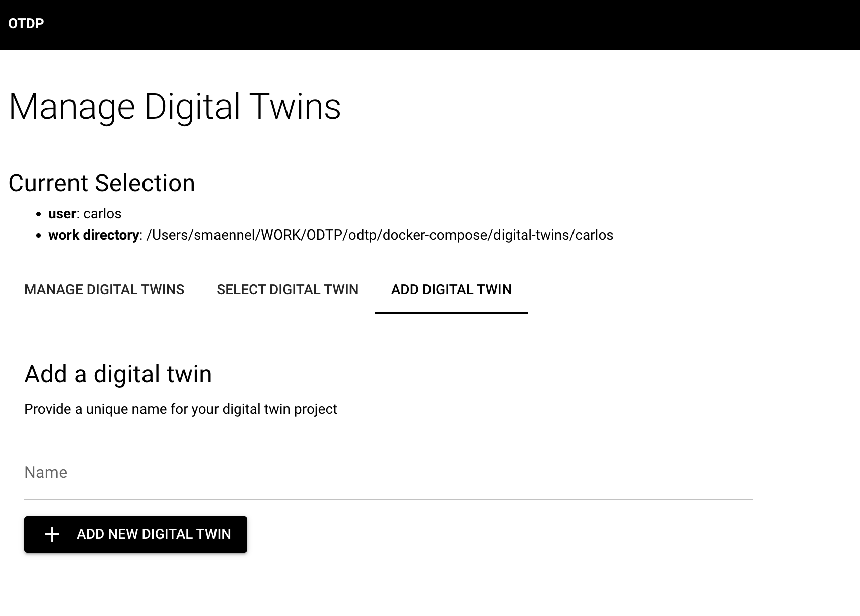 Dashboard Add digital twin